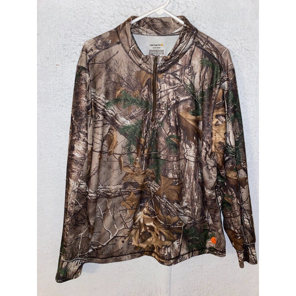 Men's Carhartt Realtree Base Force 1/2 Zip Pullover Sz XXL Camoflauge